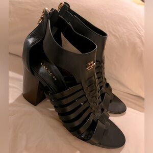 Coach Black Leather Strappy Heeled Sandals – Size 7